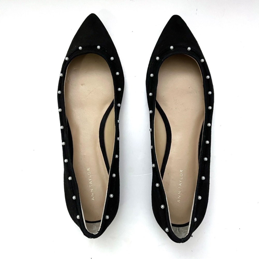 Ann Taylor Flats Black Suede with Pearl Trim - Picture 5 of 9